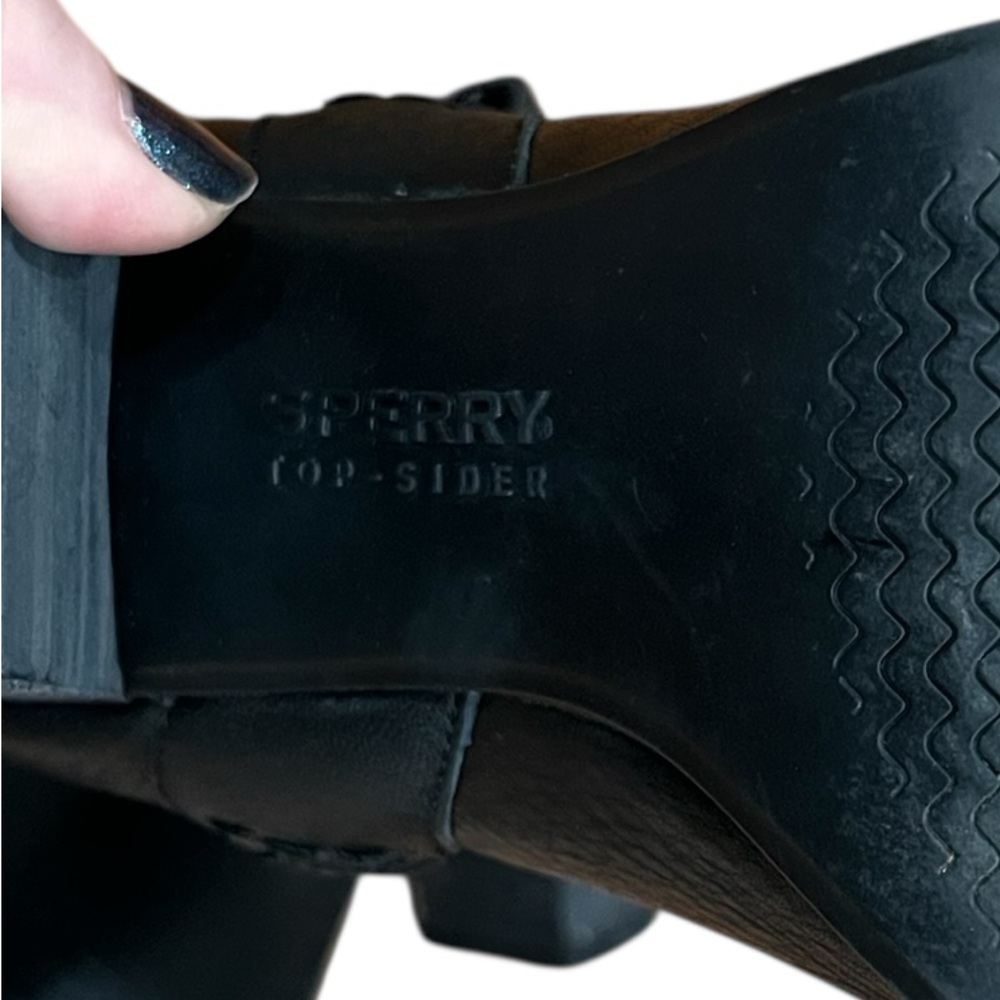 Sperry top sider black leather ankle booties heeled boots-7 - Picture 8 of 8